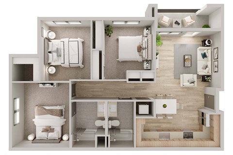 Floor plan for 3 beds, 2 baths, 1145 sqft